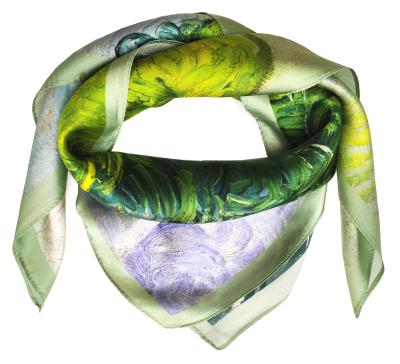 Foulard Shawl Silk Satin Green Blue White